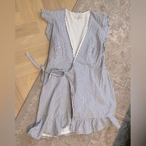 Beautiful Pin Stripped Blue Wrap Mini Dress